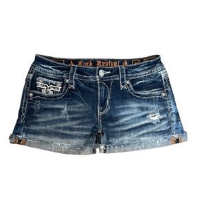 Rock Revival Brunella Factory Distressed Blue Jean Shorts Waist 27